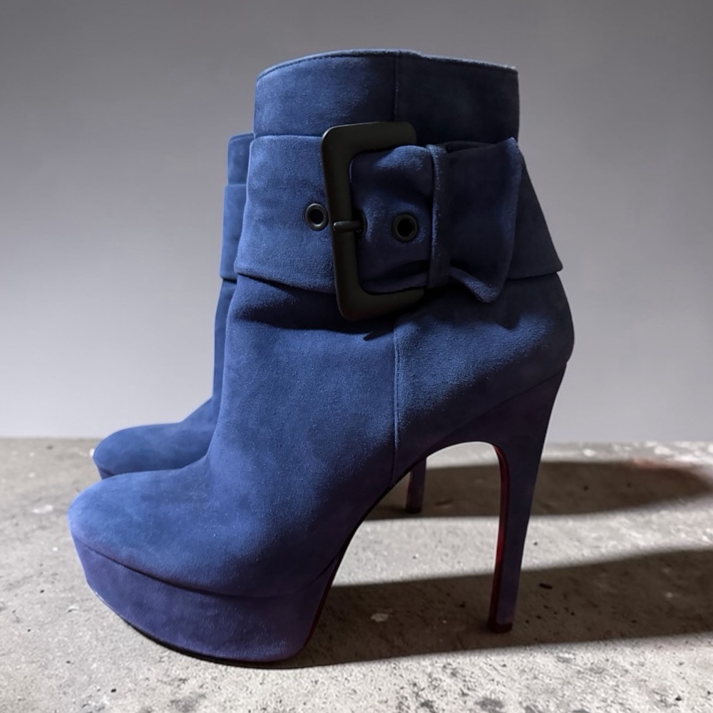 Via Spiga Navy Suede Platform Ankle Boots with Buckle - Picture 2 of 7
